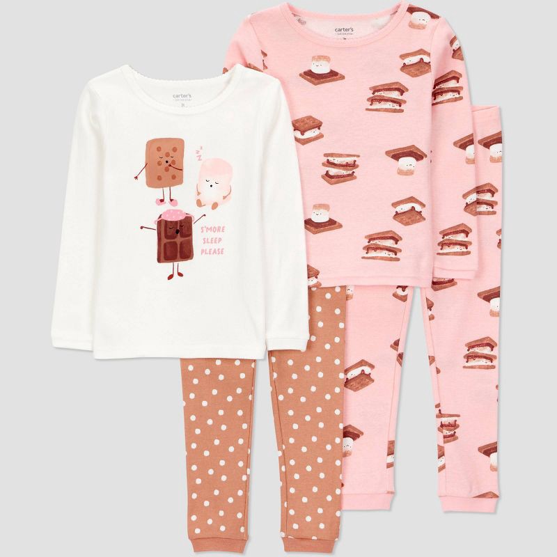 slide 1 of 6, Carter's Just One You® Toddler Girls' 4pc Cotton Long Sleeve Smores Pajama Set - Ivory/Brown/Pink 5T, 4 ct