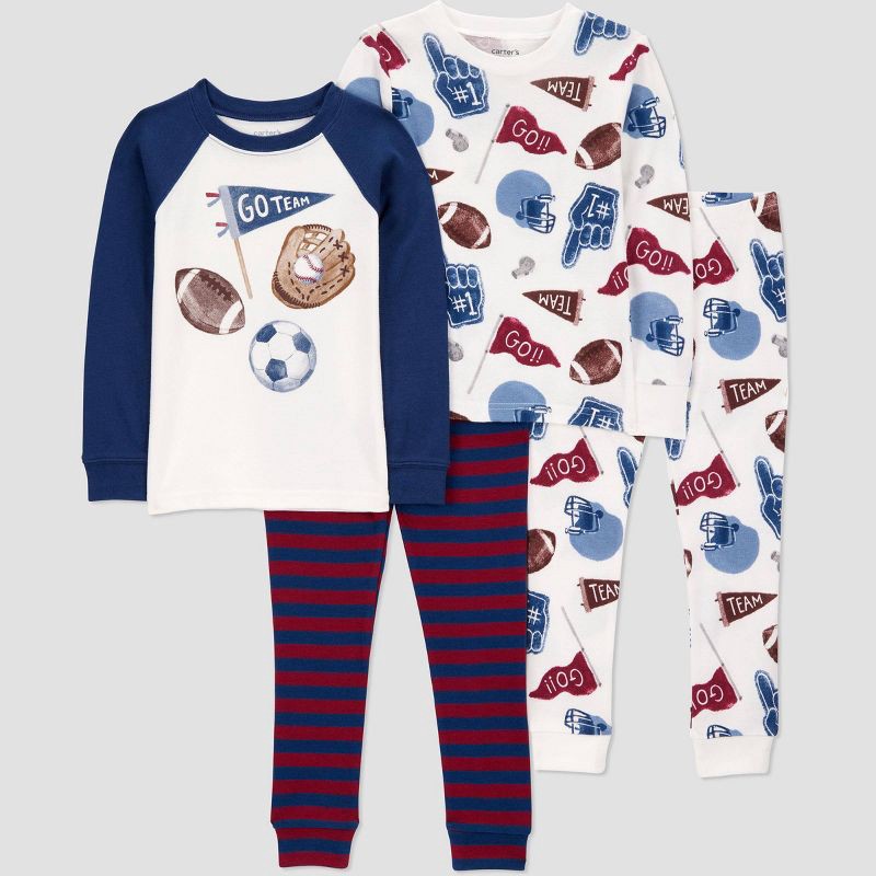 slide 1 of 5, Carter's Just One You® Toddler Boys' 4pc Cotton Long Sleeve Sports Pajama Set - Navy/White/Maroon 2T, 4 ct