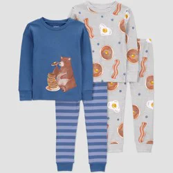 Carter's Just One You® Toddler Boys' 4pc Cotton Long Sleeve Breakfast Pajama Set - Blue/Gray 18M
