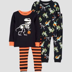 Carter's Just One You® Toddler Boys' 4pc Cotton Long Sleeve Dinosaur Halloween Pajama Set - Black/Orange 2T