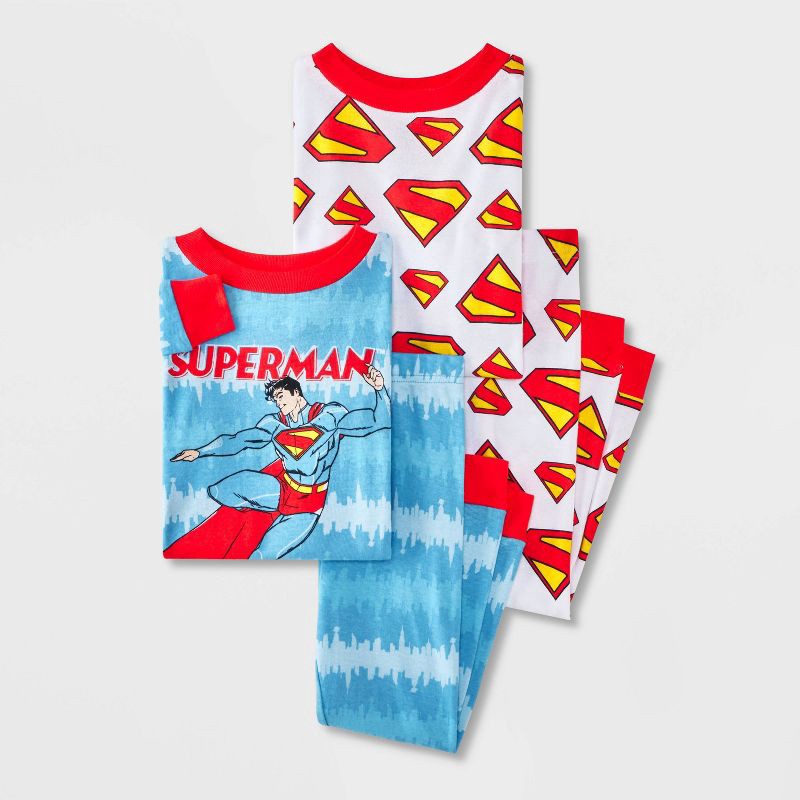 slide 1 of 4, Toddler Boys' 4pc Superman Cotton Long Sleeve Pajama Set - Blue/White/Red 2T, 4 ct