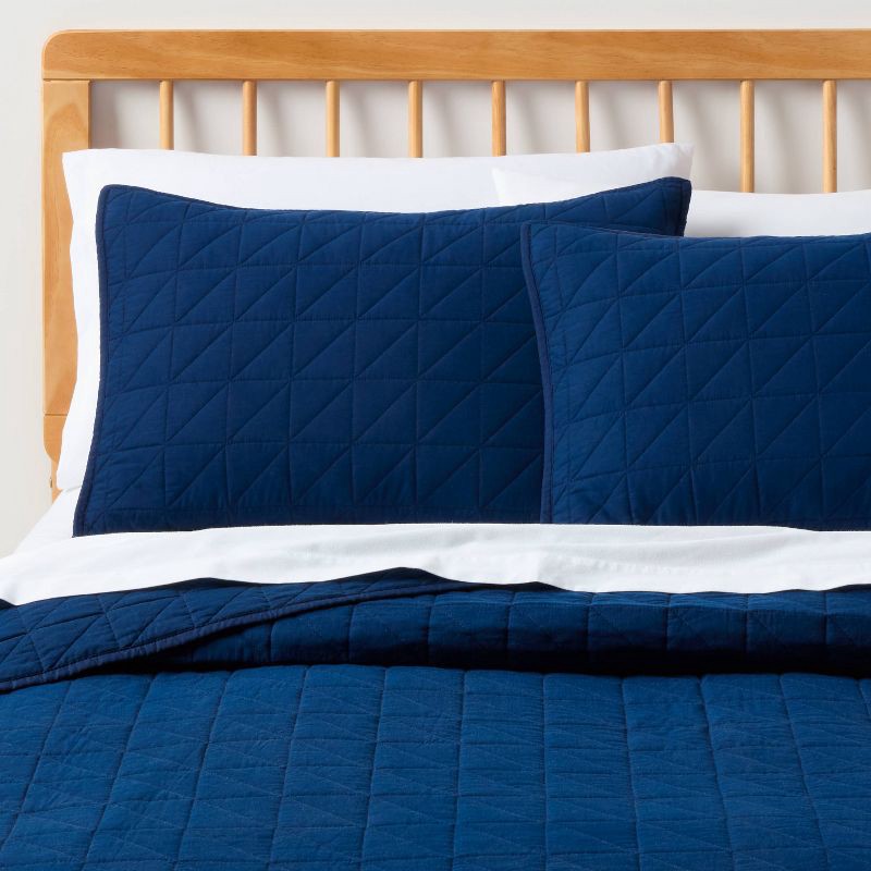 slide 2 of 3, Standard Microfiber Quilt Sham Navy Blue - Room Essentials™, 1 ct