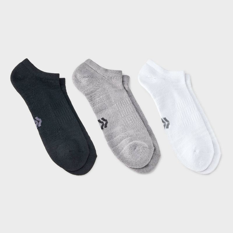 slide 1 of 3, Men's Tonal 3pk No Show Socks - All In Motion™ White/Gray/Black 6-12, 3 ct