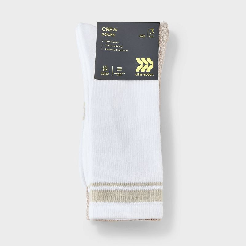 slide 2 of 2, Men's Striped Tonal Varsity 3pk Crew Socks - All In Motion™ Gray 6-12, 3 ct