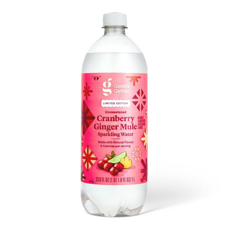 slide 1 of 4, Cranberry Ginger Mule Sparkling Water Naturally Flavored with Other Natural Flavors - 33.8 fl oz Good & Gather™, 33.8 fl oz