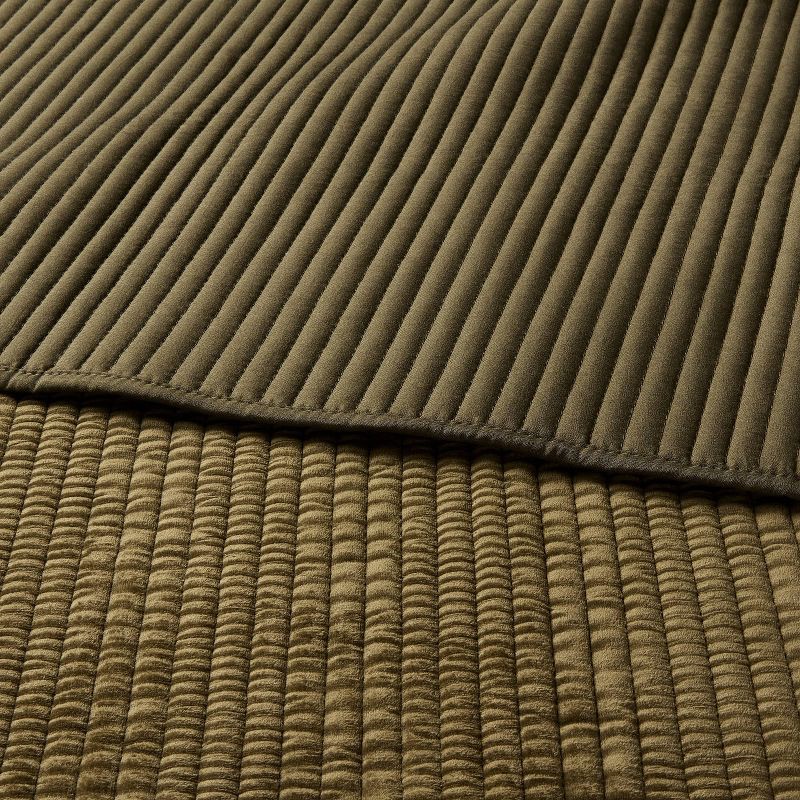 slide 3 of 3, Full/Queen Ruched Velvet Quilt Green - Threshold™, 1 ct