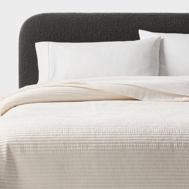 slide 1 of 3, Full/Queen Ruched Velvet Quilt Ivory - Threshold™, 1 ct