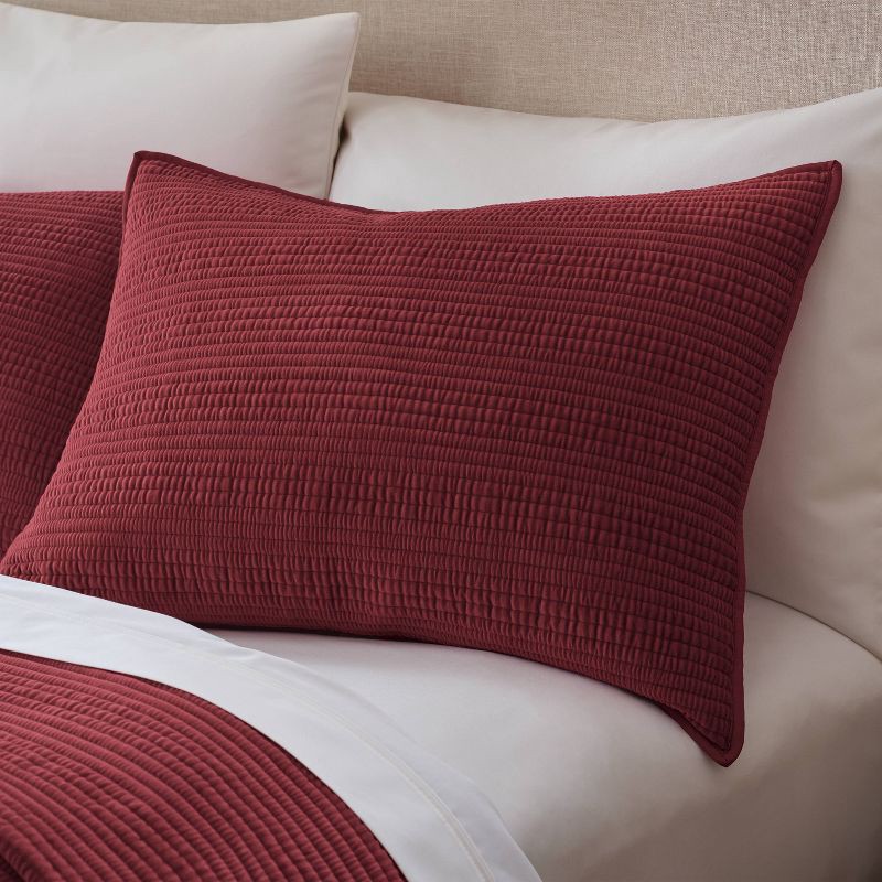 slide 2 of 3, Standard Ruched Velvet Quilt Sham Red - Threshold™, 1 ct