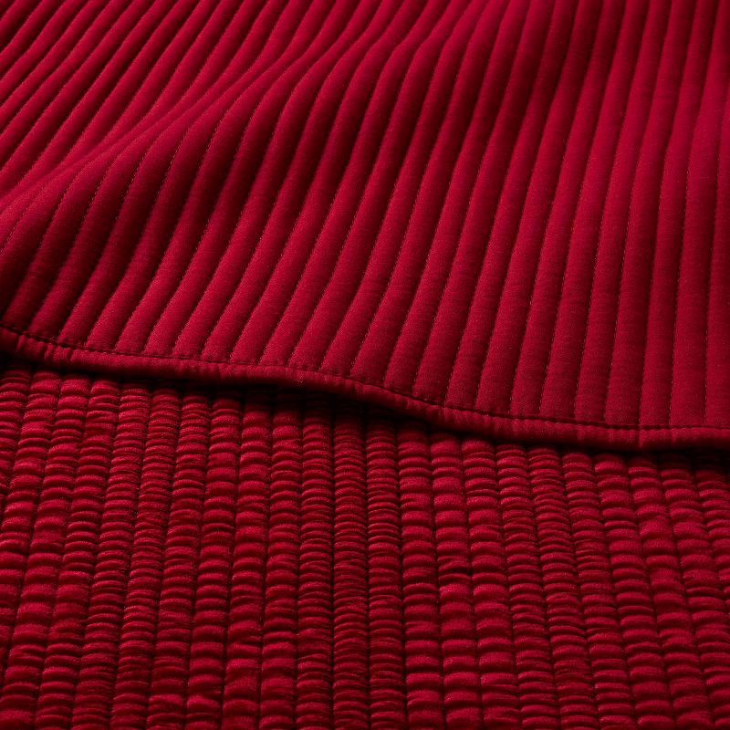 slide 3 of 3, Full/Queen Ruched Velvet Quilt Red - Threshold™, 1 ct