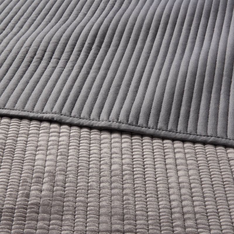 slide 3 of 3, Full/Queen Ruched Velvet Quilt Gray - Threshold™, 1 ct