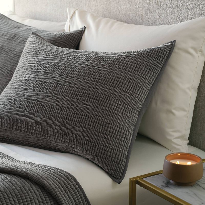 slide 2 of 3, Standard Ruched Velvet Quilt Sham Gray - Threshold™, 1 ct
