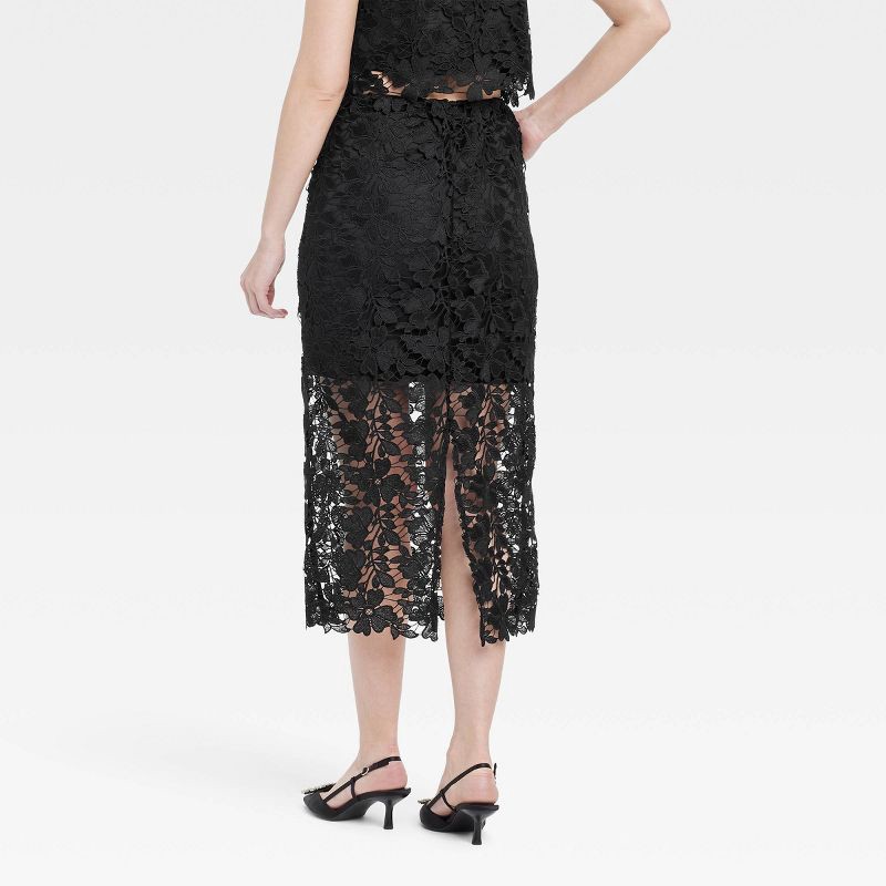 slide 2 of 3, Women's Lace Midi A-Line Skirt - A New Day™ Black XS: High Rise, Elastic Waist, Midweight Fabric, 1 ct