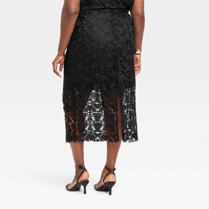 slide 2 of 3, Women's Lace Midi A-Line Skirt - A New Day™ Black XXL: High Rise, Elastic Waist, Machine Washable, 1 ct