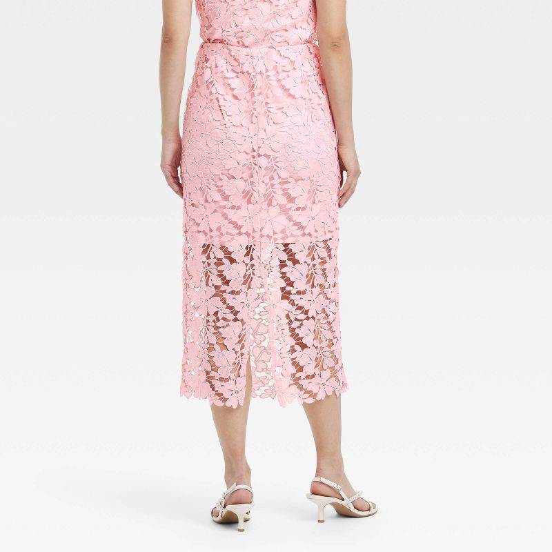 slide 2 of 3, Women's Lace Midi A-Line Skirt - A New Day™ Pink XS: Recycled Polyester, High Rise, Elastic Waistband, Machine Washable, 1 ct