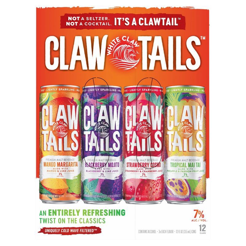 slide 10 of 10, White Claw Hard Seltzer White Claw by Clawtails 7% ABV Variety - 12pk/12 fl oz Cans, 12 ct; 12 fl oz