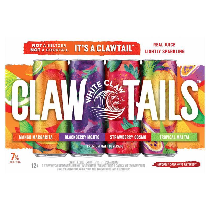 slide 8 of 10, White Claw Hard Seltzer White Claw by Clawtails 7% ABV Variety - 12pk/12 fl oz Cans, 12 ct; 12 fl oz