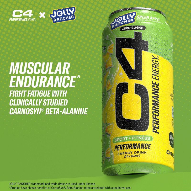 slide 4 of 8, C4 Smart Energy Performance Jolly Rancher Green Apple Energy Drink - 16 fl oz Can, 16 fl oz