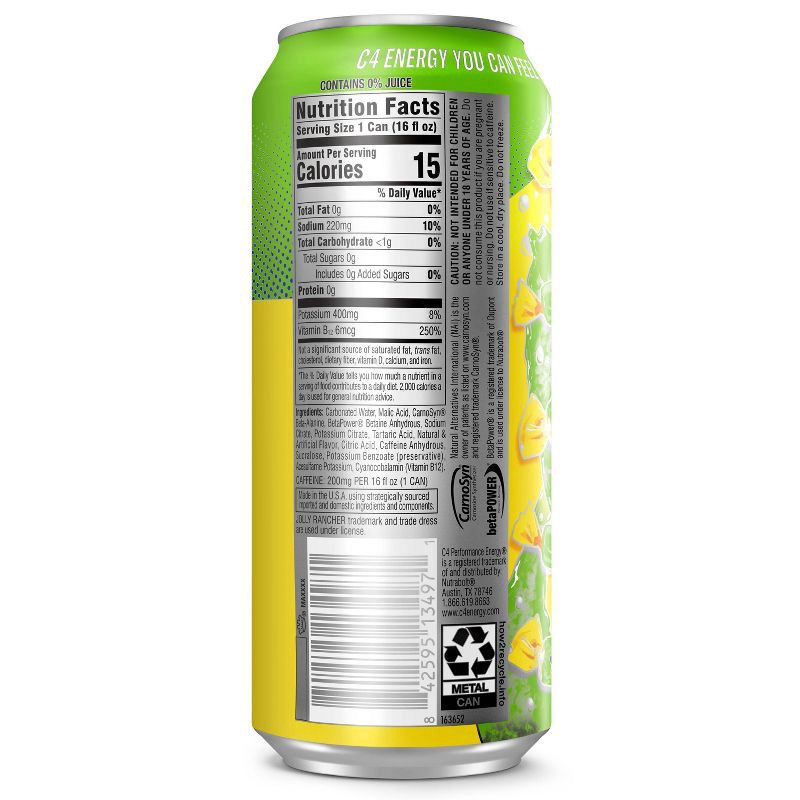 slide 8 of 8, C4 Smart Energy Performance Jolly Rancher Green Apple Energy Drink - 16 fl oz Can, 16 fl oz
