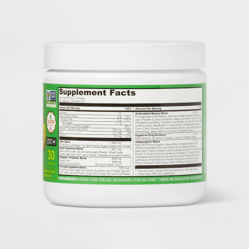 slide 3 of 6, Greens and Superfoods Supplement Powder 30srv Tub - Strawberry/Kiwi - 6.35oz - up&up™, 6.35 oz