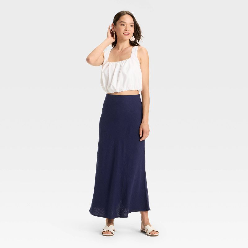 slide 3 of 3, Women's Linen Blend Maxi Skirt - A New Day™ Mood Ring Blue XS, 1 ct