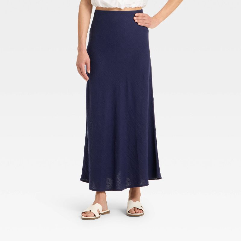 slide 1 of 3, Women's Linen Blend Maxi Skirt - A New Day™ Mood Ring Blue XS, 1 ct