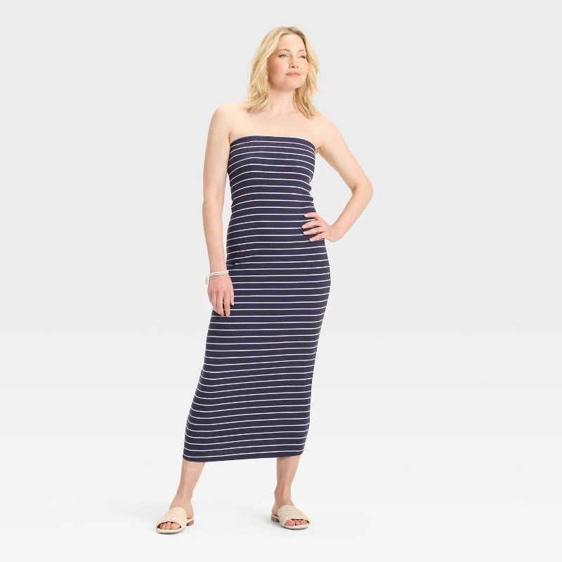 slide 1 of 3, Women's Knit Tube Dress - A New Day™ Navy Striped XS, 1 ct