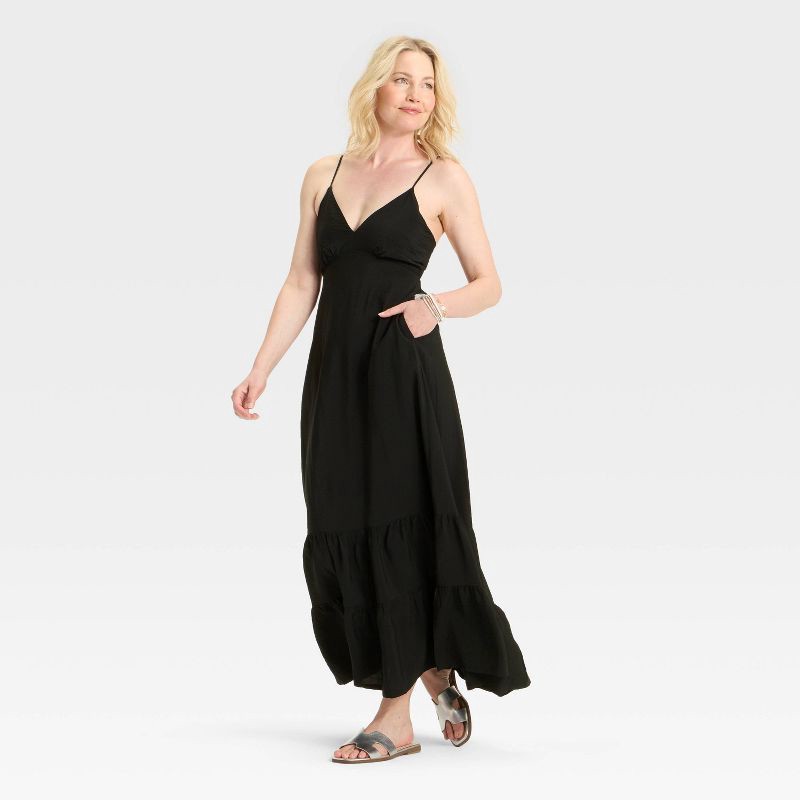slide 3 of 3, Women's Open Back Maxi Dress - A New Day™ Black XS, 1 ct