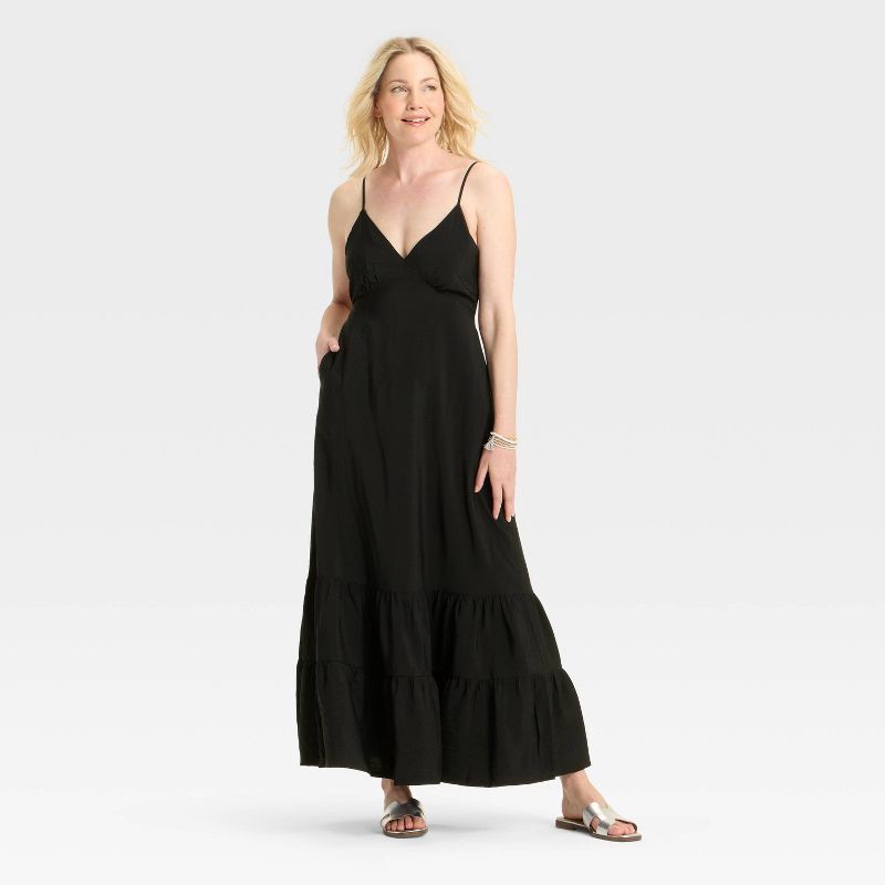 slide 1 of 3, Women's Open Back Maxi Dress - A New Day™ Black XS, 1 ct
