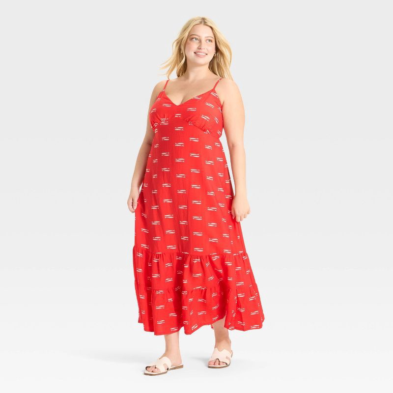 slide 3 of 3, Women's Open Back Maxi Dress - A New Day™ Red/White Fish XXL, 1 ct
