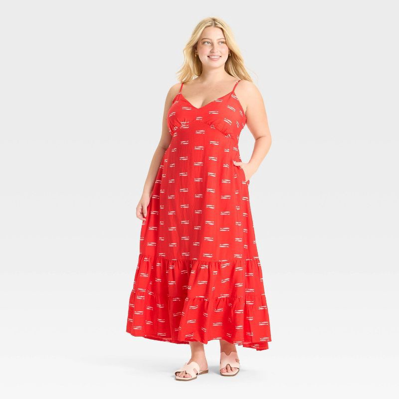slide 1 of 3, Women's Open Back Maxi Dress - A New Day™ Red/White Fish XXL, 1 ct