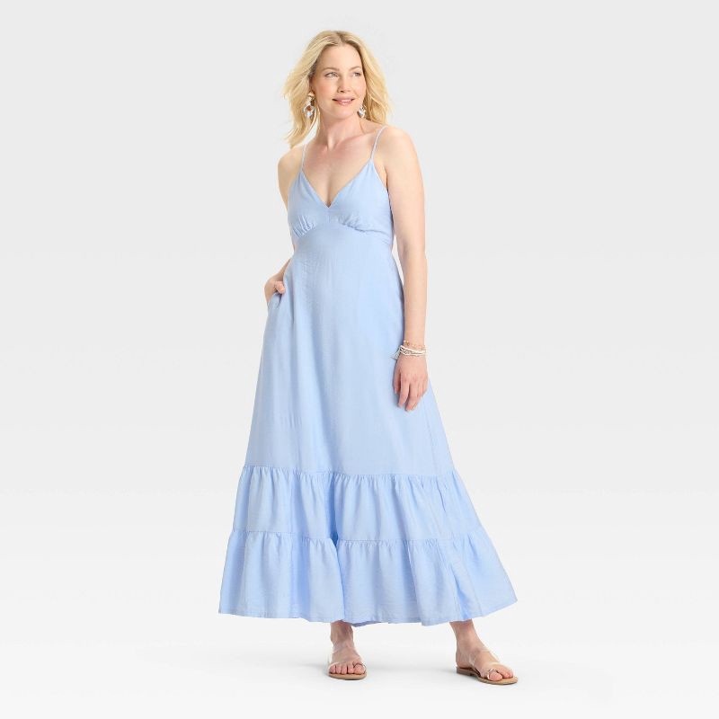 slide 3 of 3, Women's Open Back Maxi Dress - A New Day™ Blue M, 1 ct
