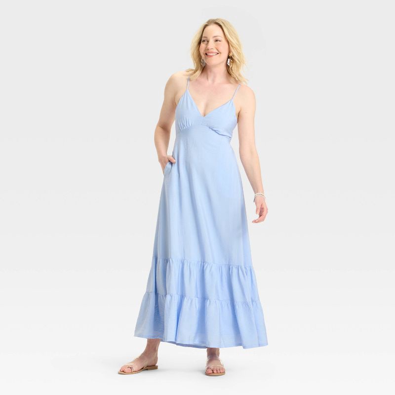 slide 1 of 3, Women's Open Back Maxi Dress - A New Day™ Blue M, 1 ct