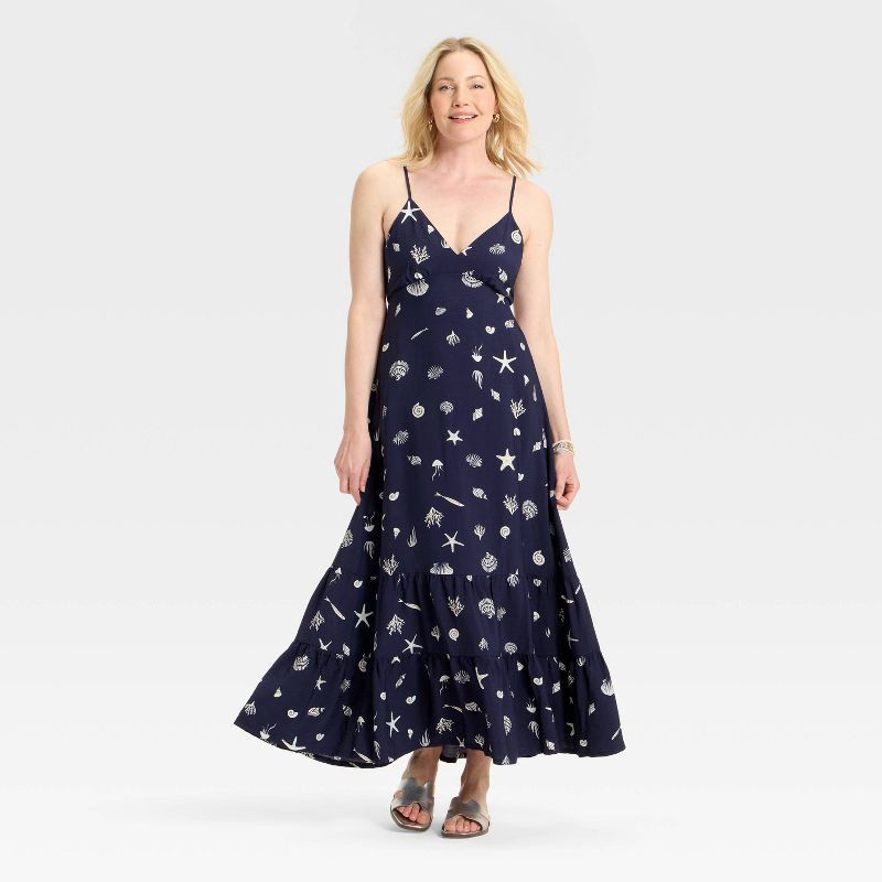 slide 3 of 3, Women's Open Back Maxi Dress - A New Day™ Navy Blue Seashell L, 1 ct