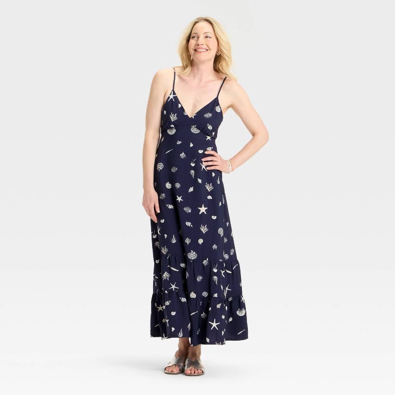 slide 1 of 3, Women's Open Back Maxi Dress - A New Day™ Navy Blue Seashell L, 1 ct