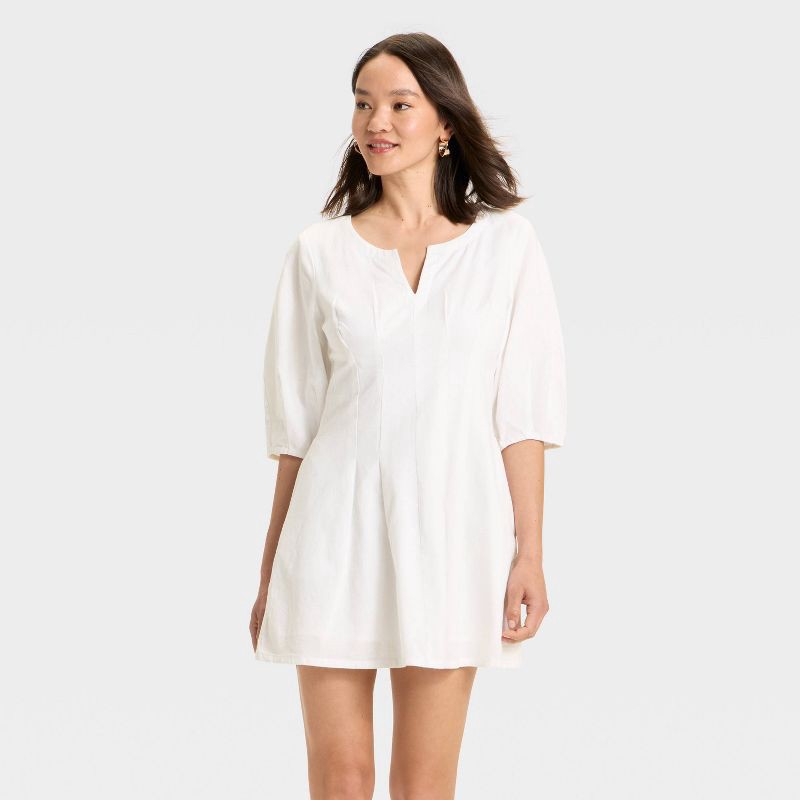 slide 1 of 3, Women's Puff Short Sleeve Corset Mini A-Line Dress - A New Day™ White 2, 1 ct