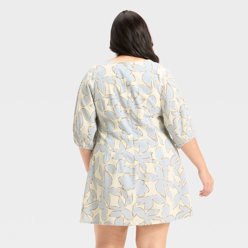 slide 2 of 3, Women's Puff Short Sleeve Corset Mini A-Line Dress - A New Day™ Blue Floral 17, 1 ct