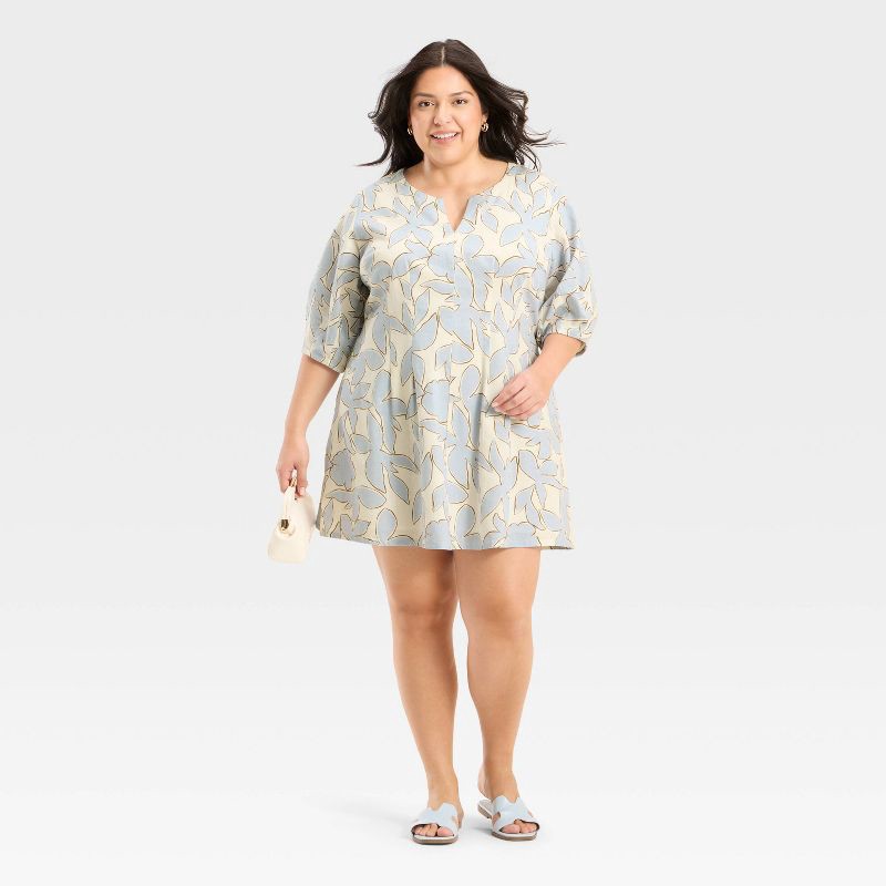 slide 3 of 3, Women's Puff Short Sleeve Corset Mini A-Line Dress - A New Day™ Blue Floral 17, 1 ct
