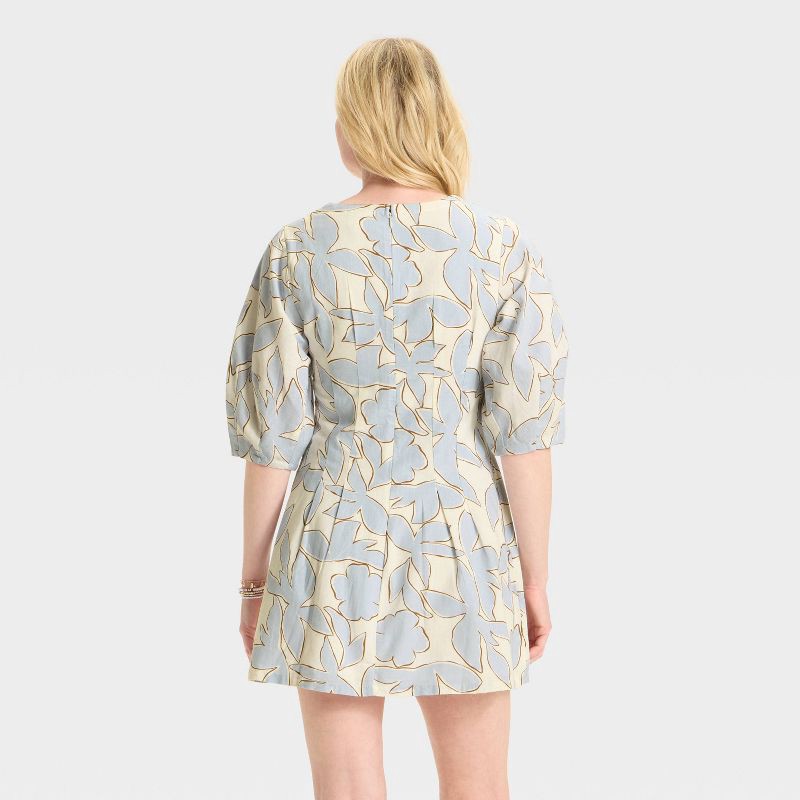 slide 2 of 3, Women's Puff Short Sleeve Corset Mini A-Line Dress - A New Day™ Blue Floral 2, 1 ct