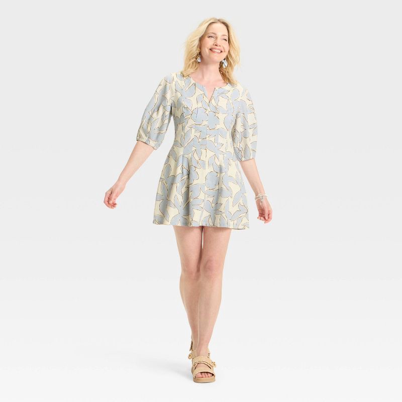 slide 3 of 3, Women's Puff Short Sleeve Corset Mini A-Line Dress - A New Day™ Blue Floral 2, 1 ct