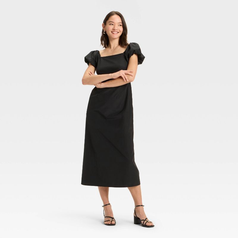 slide 3 of 3, Women's Puff Short Sleeve Maxi Dress - A New Day™ Black L, 1 ct