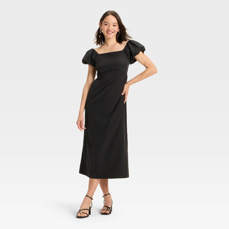 slide 1 of 3, Women's Puff Short Sleeve Maxi Dress - A New Day™ Black L, 1 ct