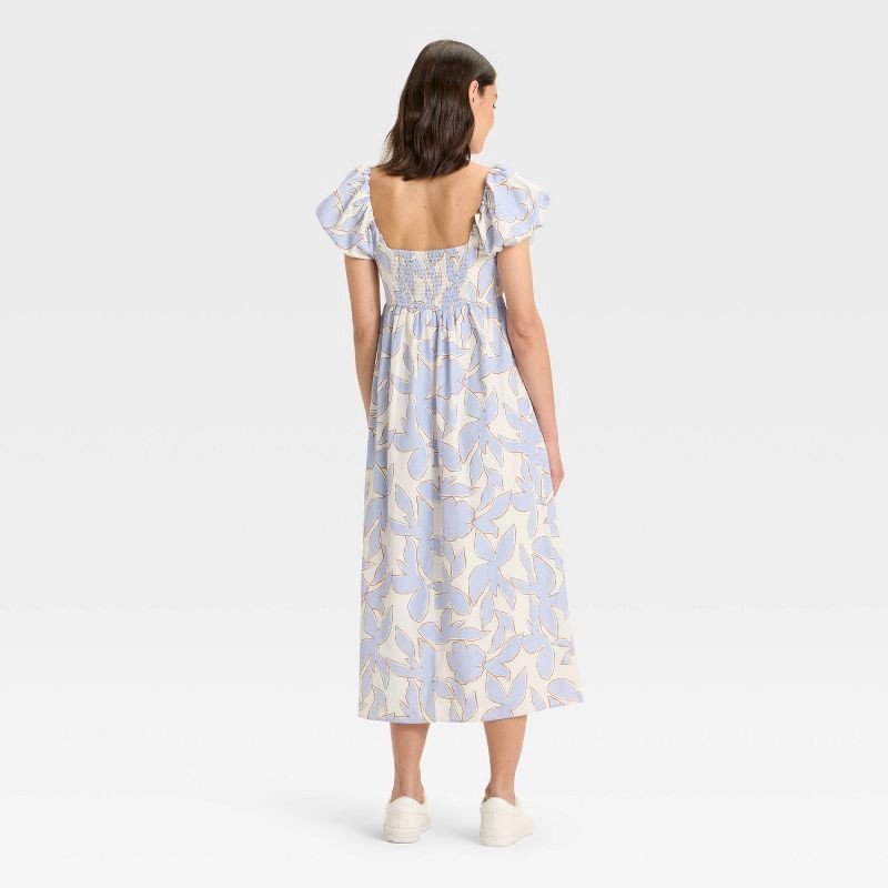 slide 2 of 3, Women's Puff Short Sleeve Maxi Dress - A New Day™ Blue/Cream Floral S, 1 ct