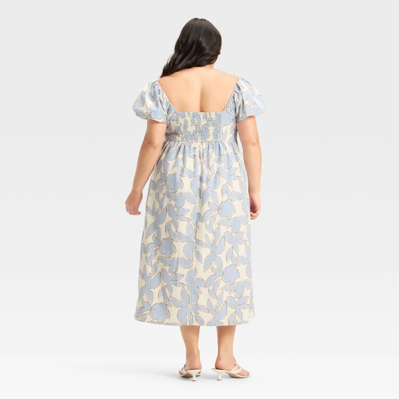slide 2 of 3, Women's Puff Short Sleeve Maxi Dress - A New Day™ Blue/Cream Floral XXL, 1 ct