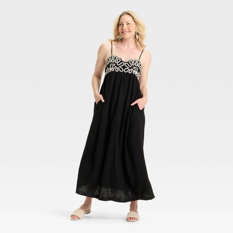 slide 3 of 3, Women's Crewel Maxi A-Line Dress - A New Day™ Black XS, 1 ct