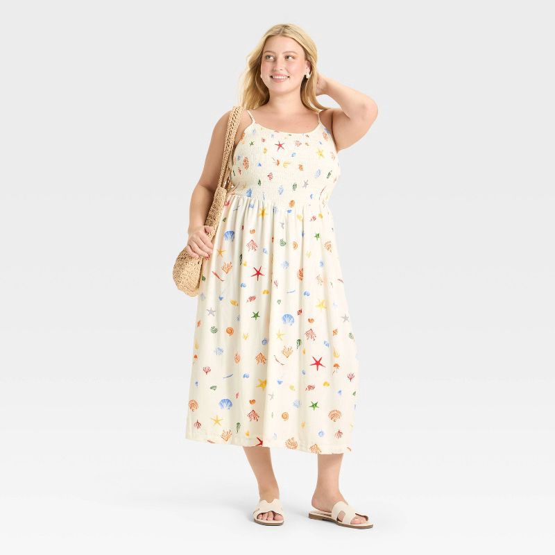slide 3 of 3, Women's Smocked V-Waist Midi Dress - A New Day™ Cream Seashell XXL, 1 ct