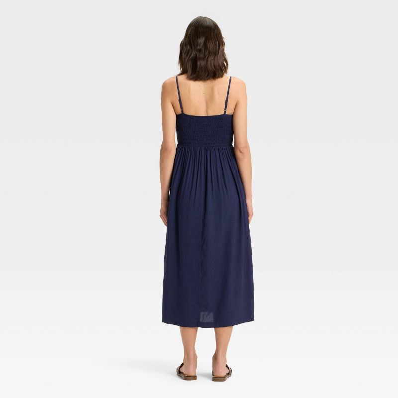 slide 2 of 3, Women's Smocked V-Waist Midi Dress - A New Day™ Navy Blue L, 1 ct