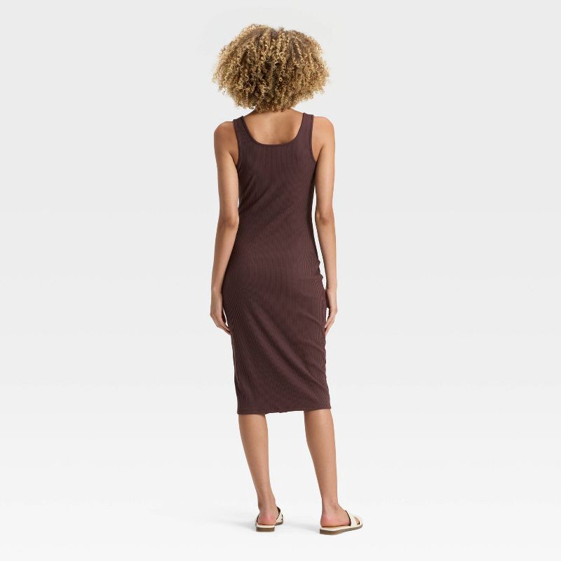 slide 3 of 3, Women's Knit Button-Front Midi Dress - A New Day™ Brown M, 1 ct