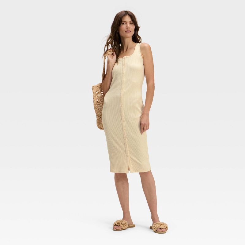 slide 3 of 3, Women's Knit Button-Front Midi Dress - A New Day™ Cream M, 1 ct
