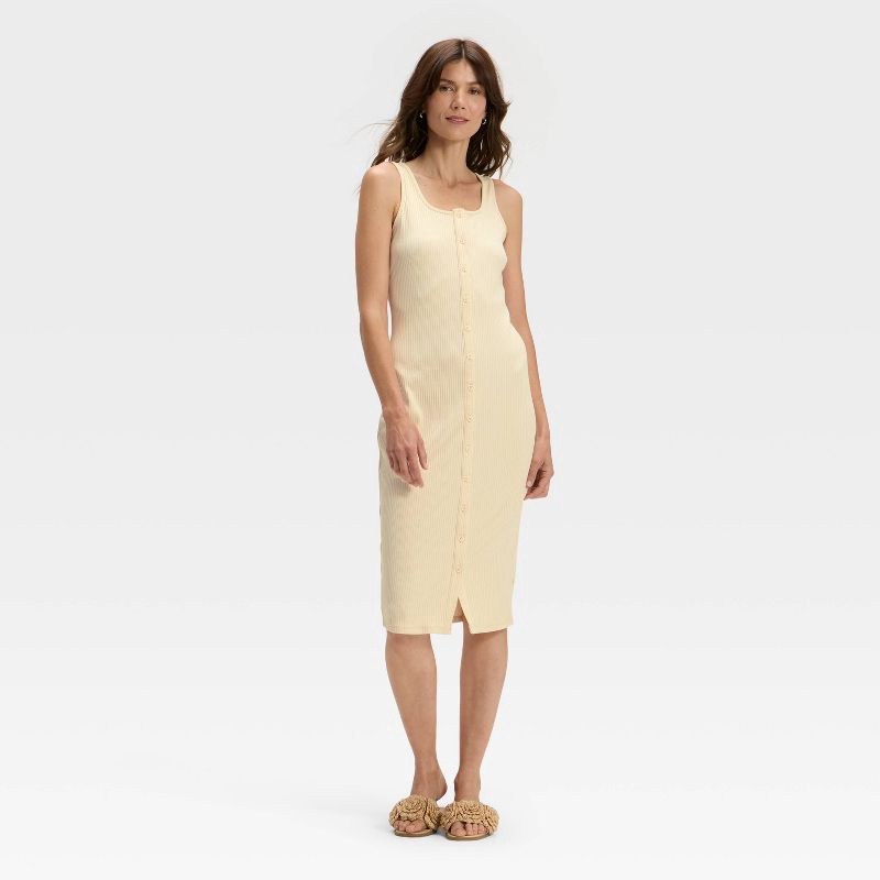 slide 1 of 3, Women's Knit Button-Front Midi Dress - A New Day™ Cream M, 1 ct