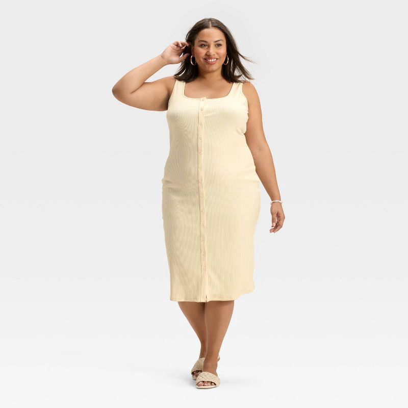 slide 3 of 3, Women's Knit Button-Front Midi Dress - A New Day™ Cream XXL, 1 ct